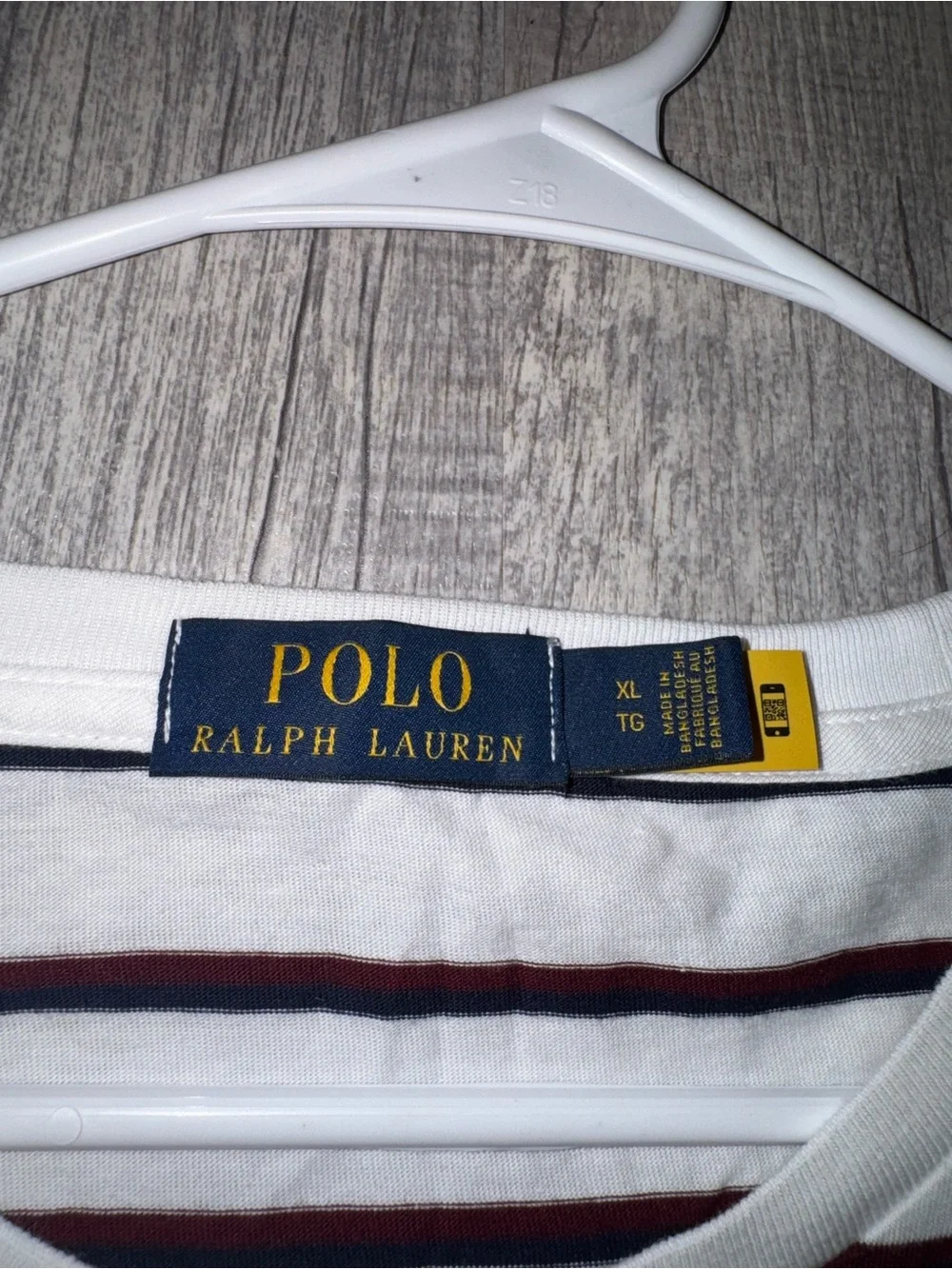 Polo Ralph Lauren Mens XL White Navy Burgundy Striped V-Neck Logo T-Shirt